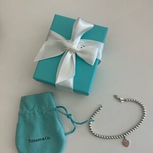 Tiffany & Co. Silver Bead Bracelet with Heart Charm